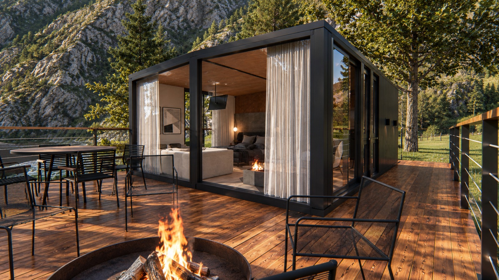 Cabana Sol — deck e fachada envidraçada