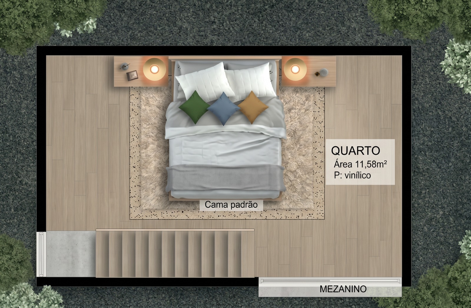 Cabana Pedra Branca — planta do quarto e mezanino