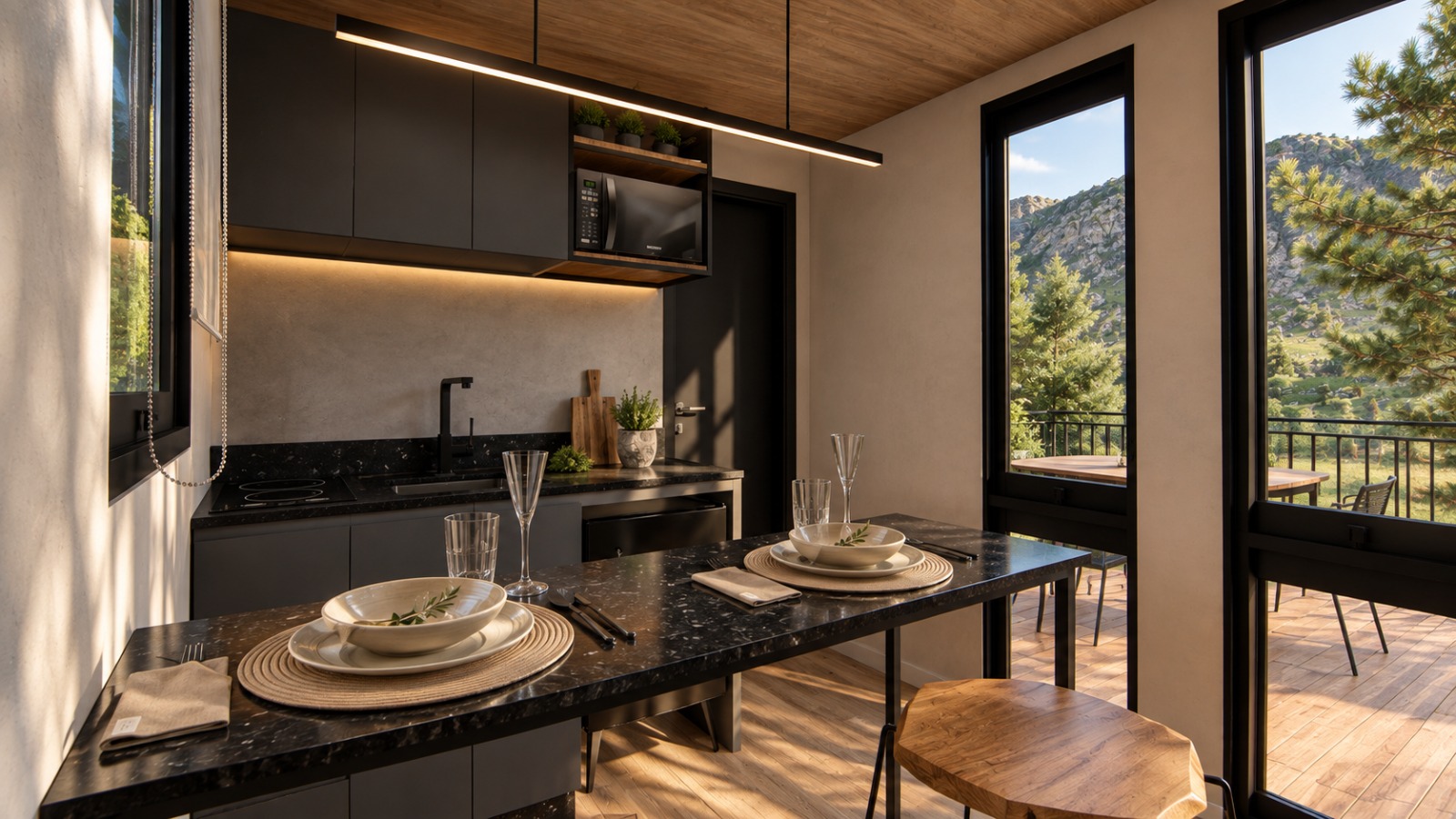 Cabana Entardecer — cozinha integrada