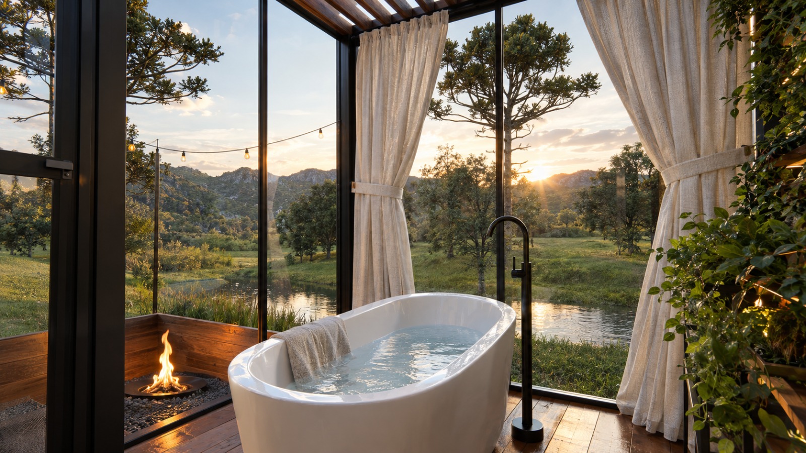 Cabana Lua — banheira com vista para a natureza ao pôr do sol