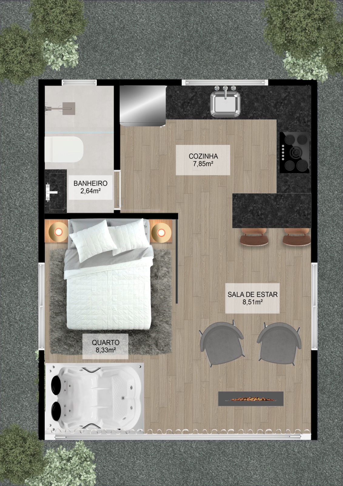 Cabana Sol — planta dos ambientes