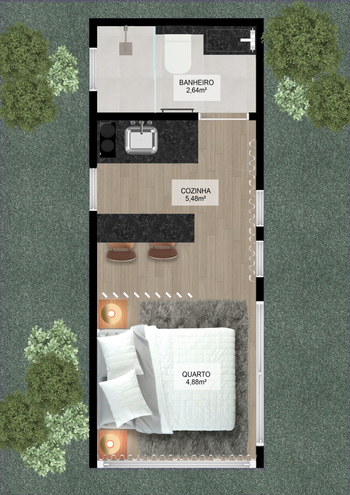 Cabana Entardecer — planta dos ambientes