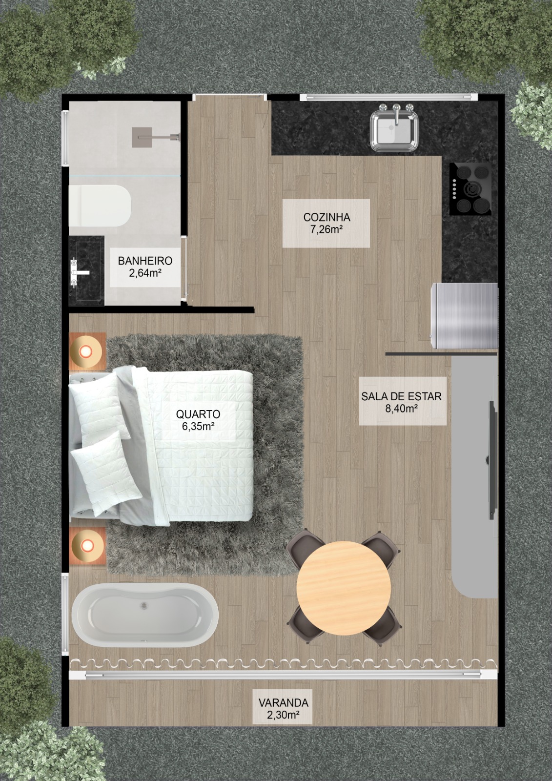 Cabana Amanhecer — planta dos ambientes